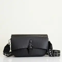 GENERICO - Cartera Bandolera Eco-Cuero Texturizada unicolor liso con Correa Bordada
