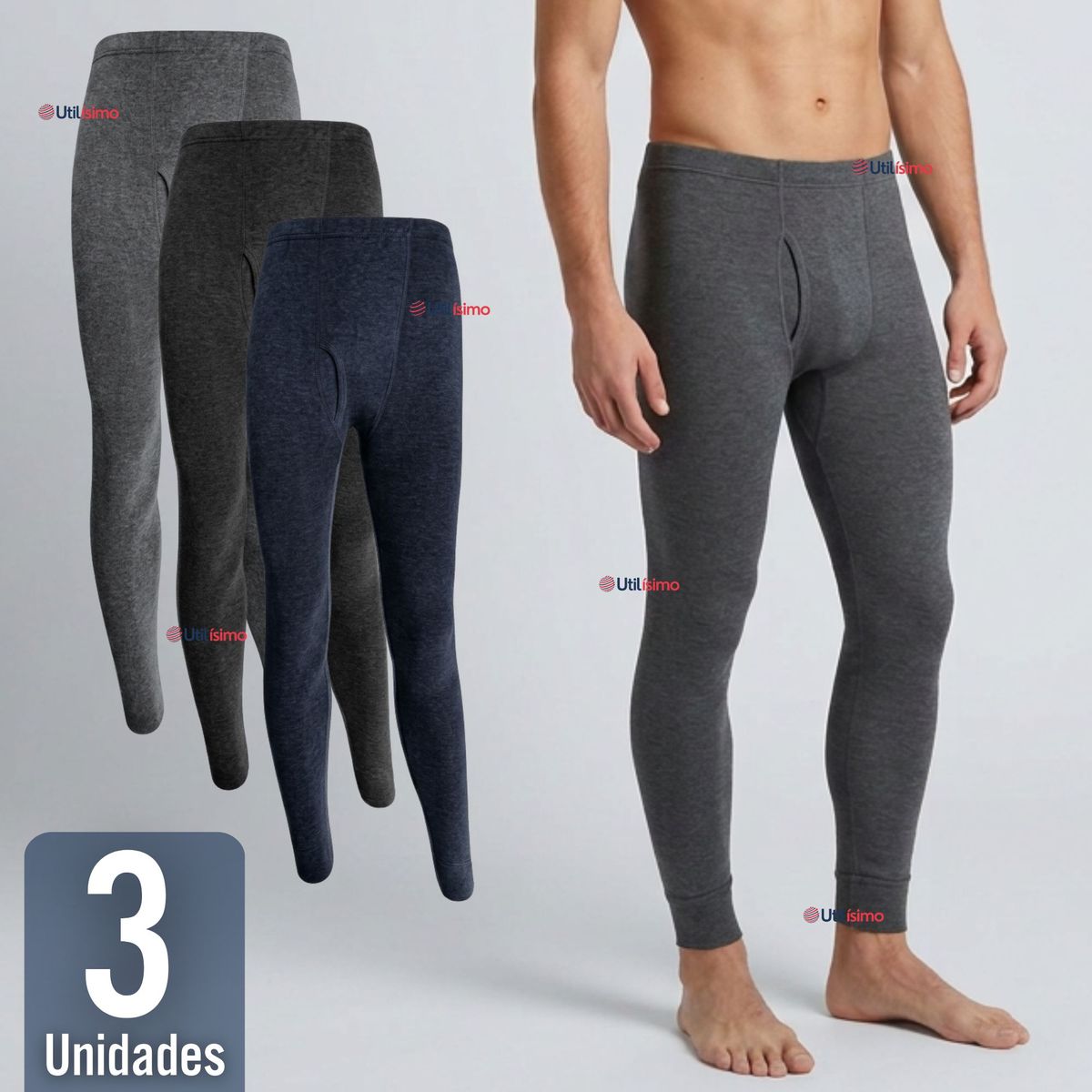 UTILISIMO - Pack 3 Calzas Polar Para Hombre Térmica Invierno Calzoncillos Largo