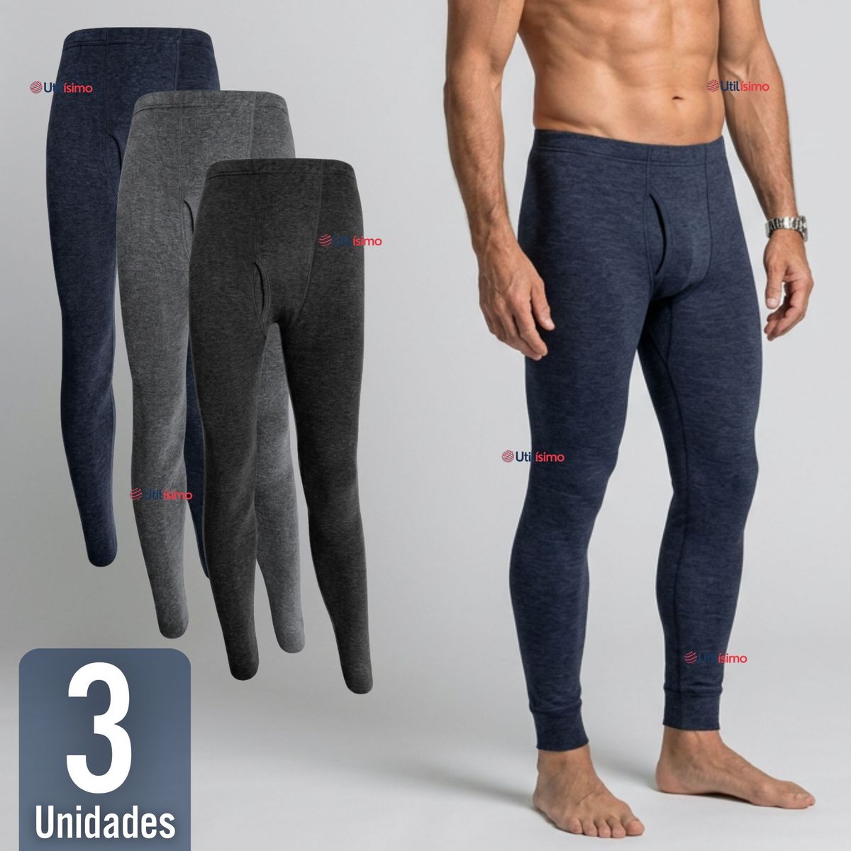 UTILISIMO - Pack 3 Calzas Polar Para Hombre Térmica Invierno Calzoncillos Largo