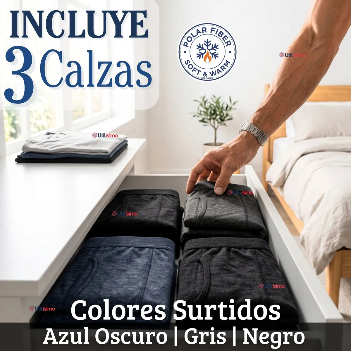 UTILISIMO - Pack 3 Calzas Polar Para Hombre Térmica Invierno Calzoncillos Largo