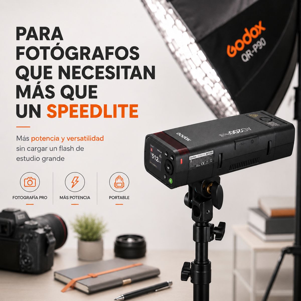 GODOX - Flash Portátil Godox AD200Pro II 200Ws HSS TTL 2 Cabezales