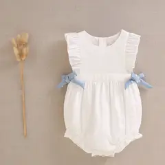 DADATI - Vestido bebé niña blanca con lazos celestes tipo Ranita