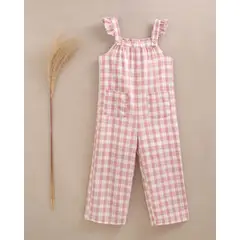 DADATI - Enterito niña largo de cuadro vichy rosa con bolsillos