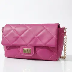 GENERICO - Cartera Bandolera Acolchada de Cuero Sintético con Cadena Dorada y Broche Giratorio