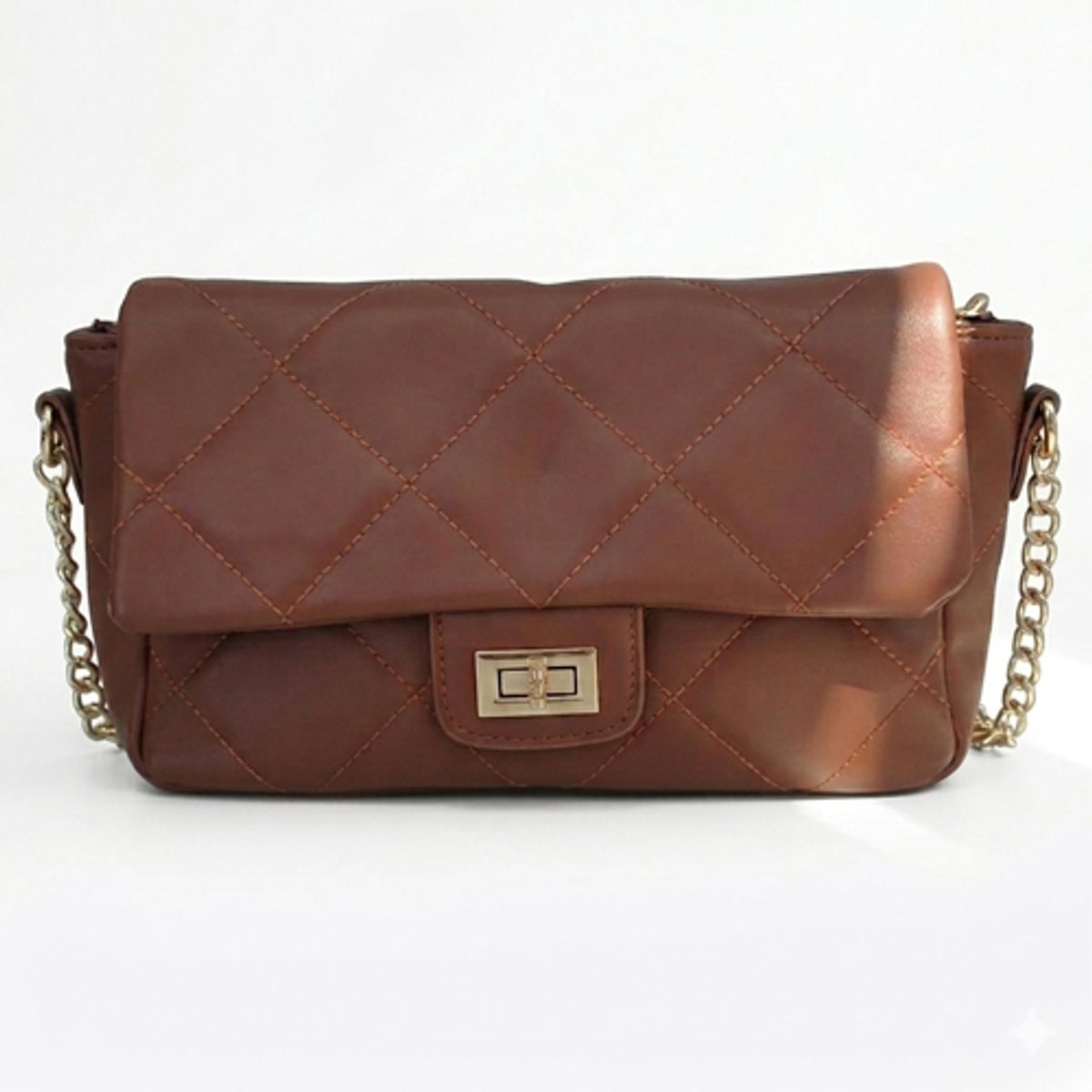 GENERICO - Cartera Bandolera Acolchada de Cuero Sintético con Cadena Dorada y Broche Giratorio