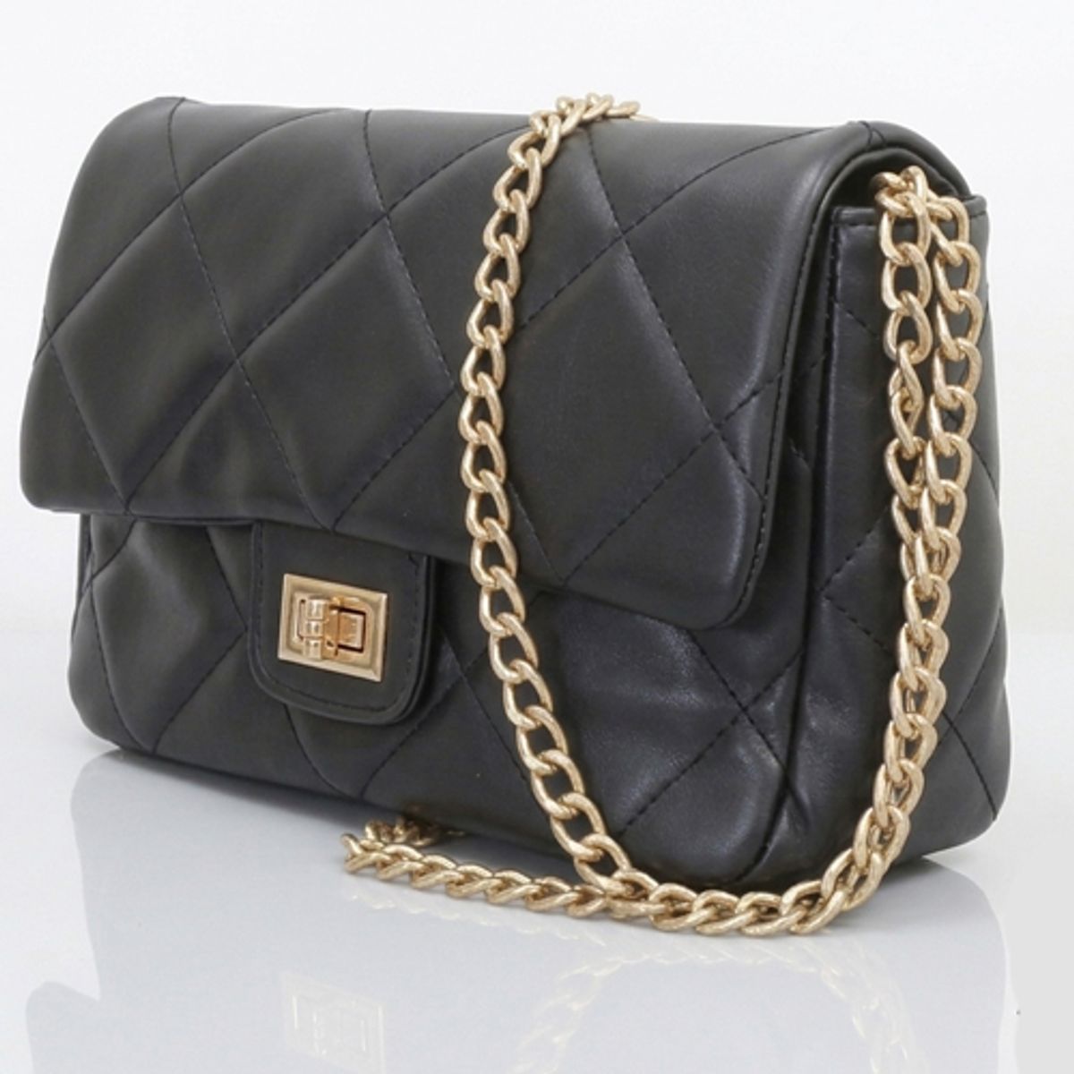 GENERICO - Cartera Bandolera Acolchada de Cuero Sintético con Cadena Dorada y Broche Giratorio