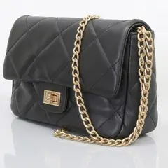 GENERICO - Cartera Bandolera Acolchada de Cuero Sintético con Cadena Dorada y Broche Giratorio