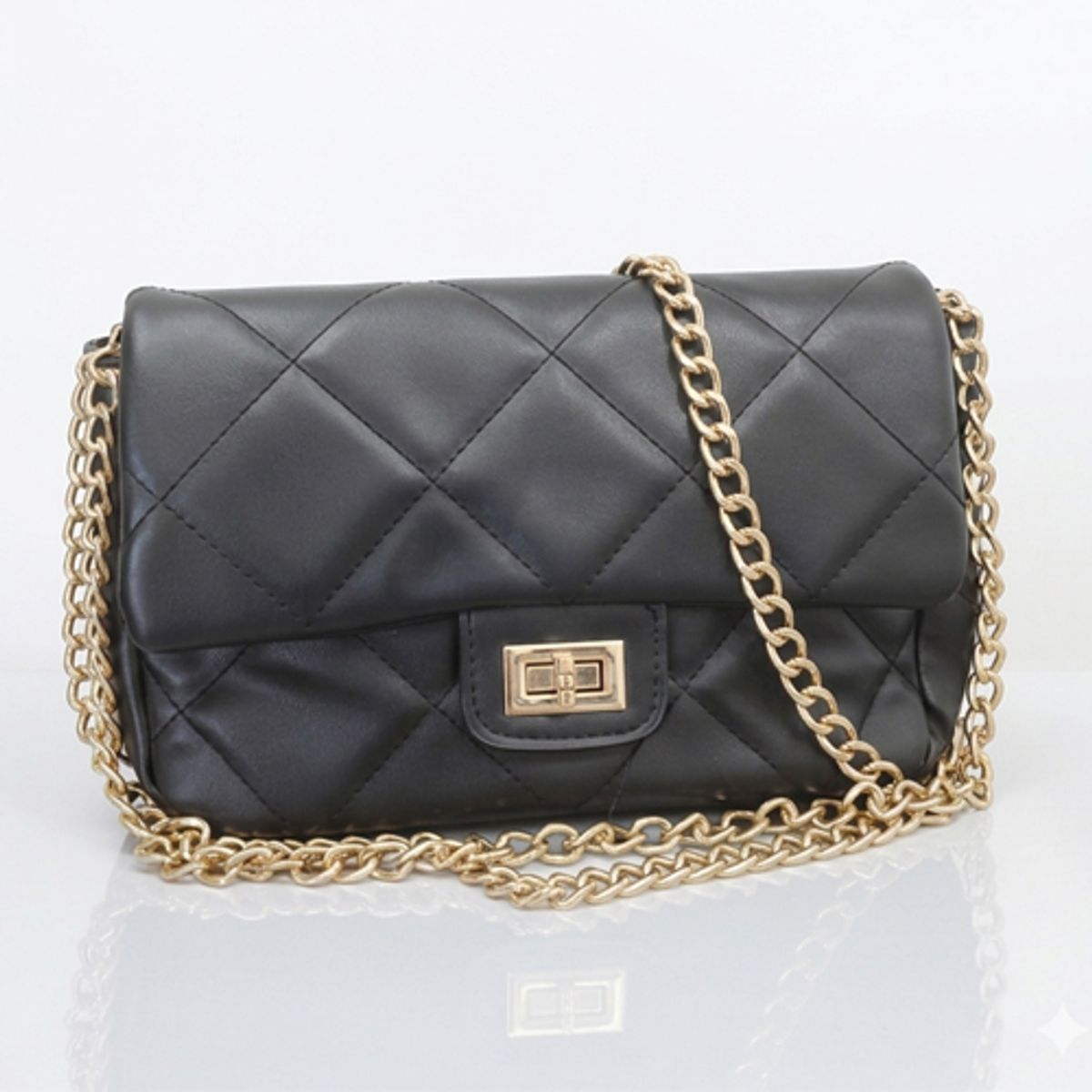 GENERICO - Cartera Bandolera Acolchada de Cuero Sintético con Cadena Dorada y Broche Giratorio