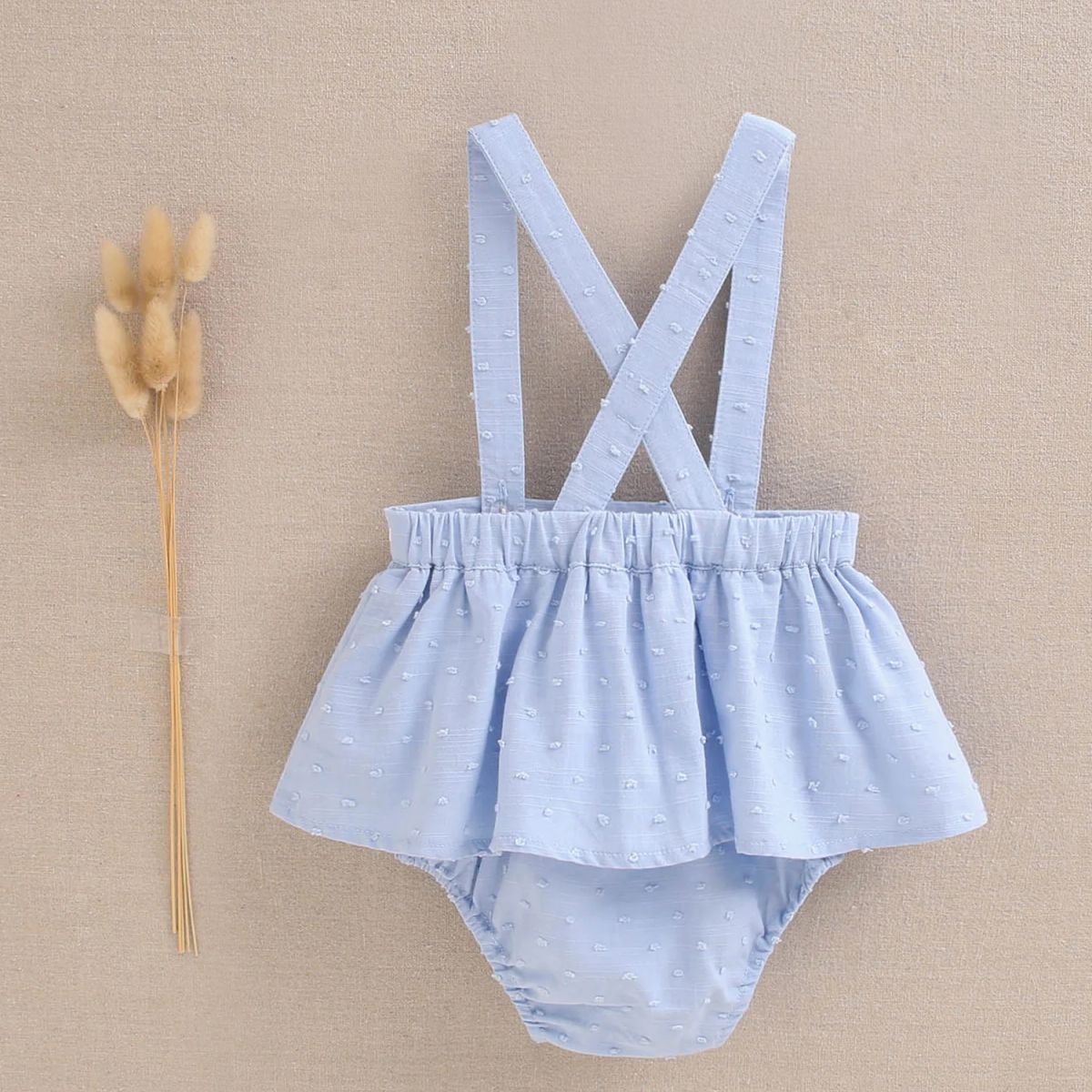 DADATI - Vestido bebé niña tipo pichi de plumeti azul con ribete blanco tipo Ranita