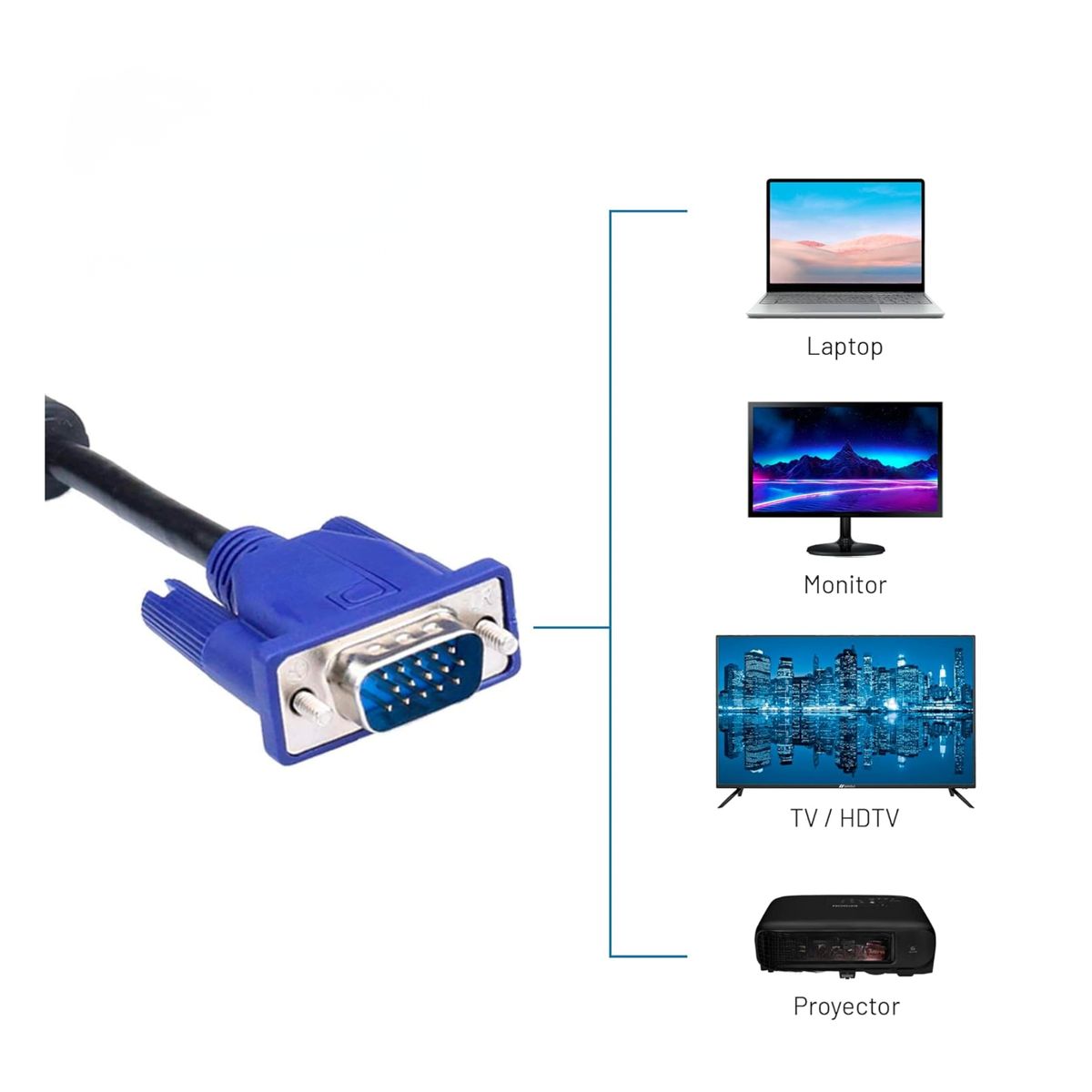 GENERICO - Cable VGA 1.8m Macho a Macho para Monitor y Proyector