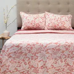 DORAL - Sábanas de Polar Composé 2 Plazas Hojas Coral Blanco