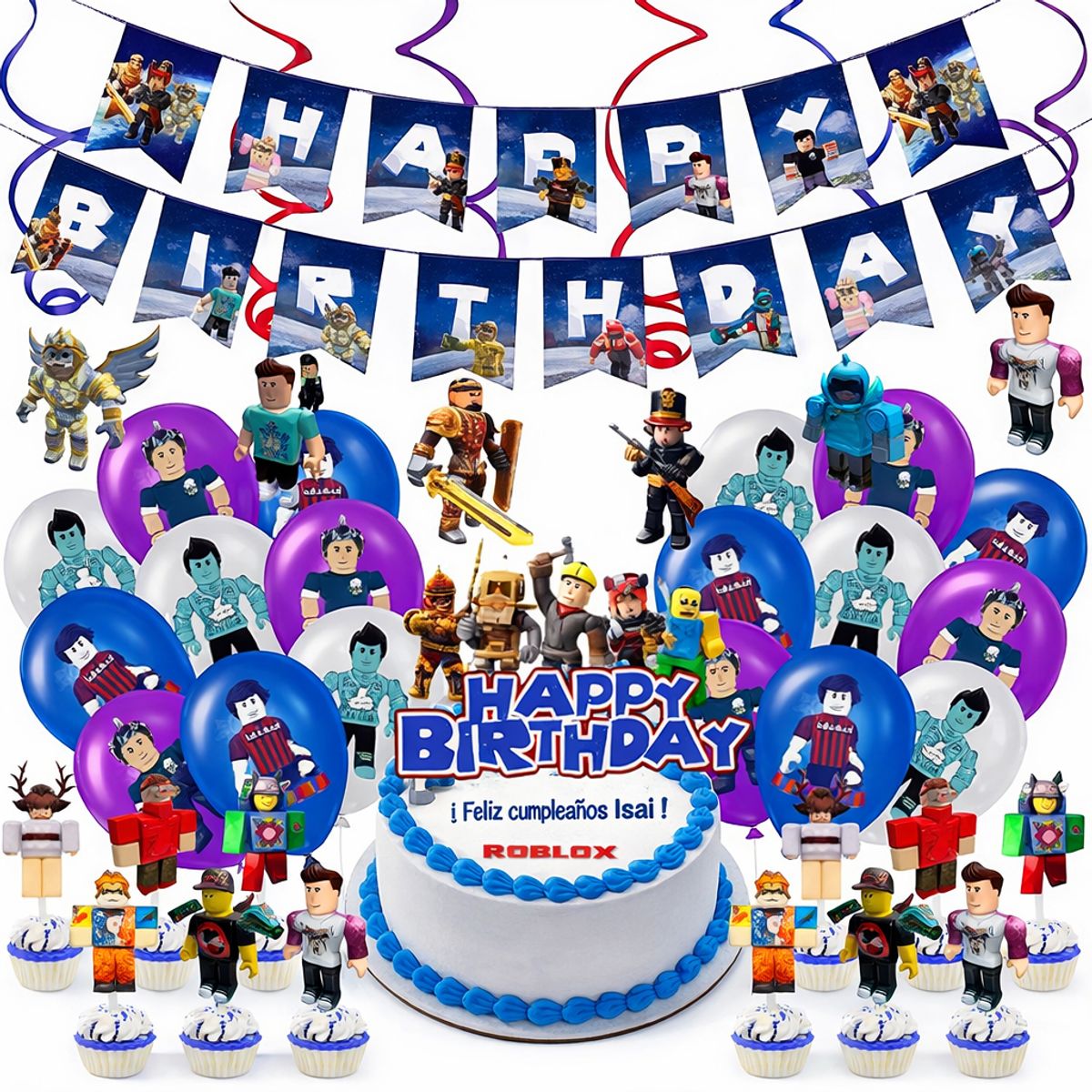 GENERICO - Kit Cumpleaños Roblox Globos Banner Decoracion Fiesta