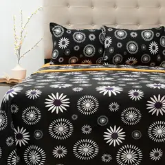 DORAL - Sábanas Polar Composé 1.5 Plazas Flor Negro Salmón