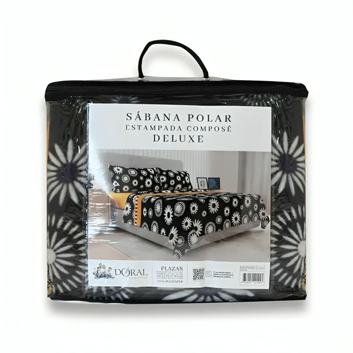 DORAL - Sábanas de Polar Composé 2 Plazas  Flor Negro Salmón  Doral