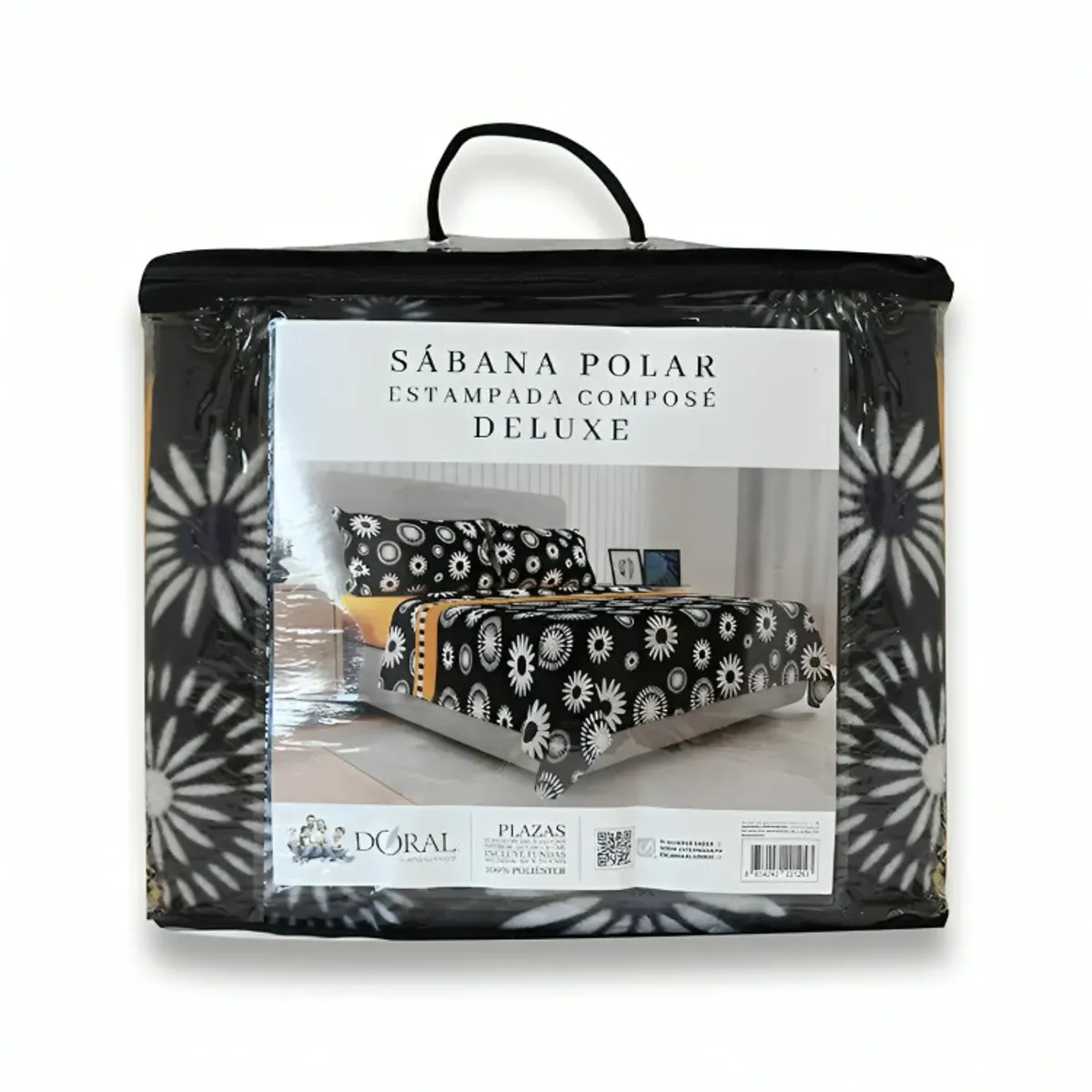 DORAL - Sábanas de Polar Composé 2 Plazas  Flor Negro Salmón  Doral