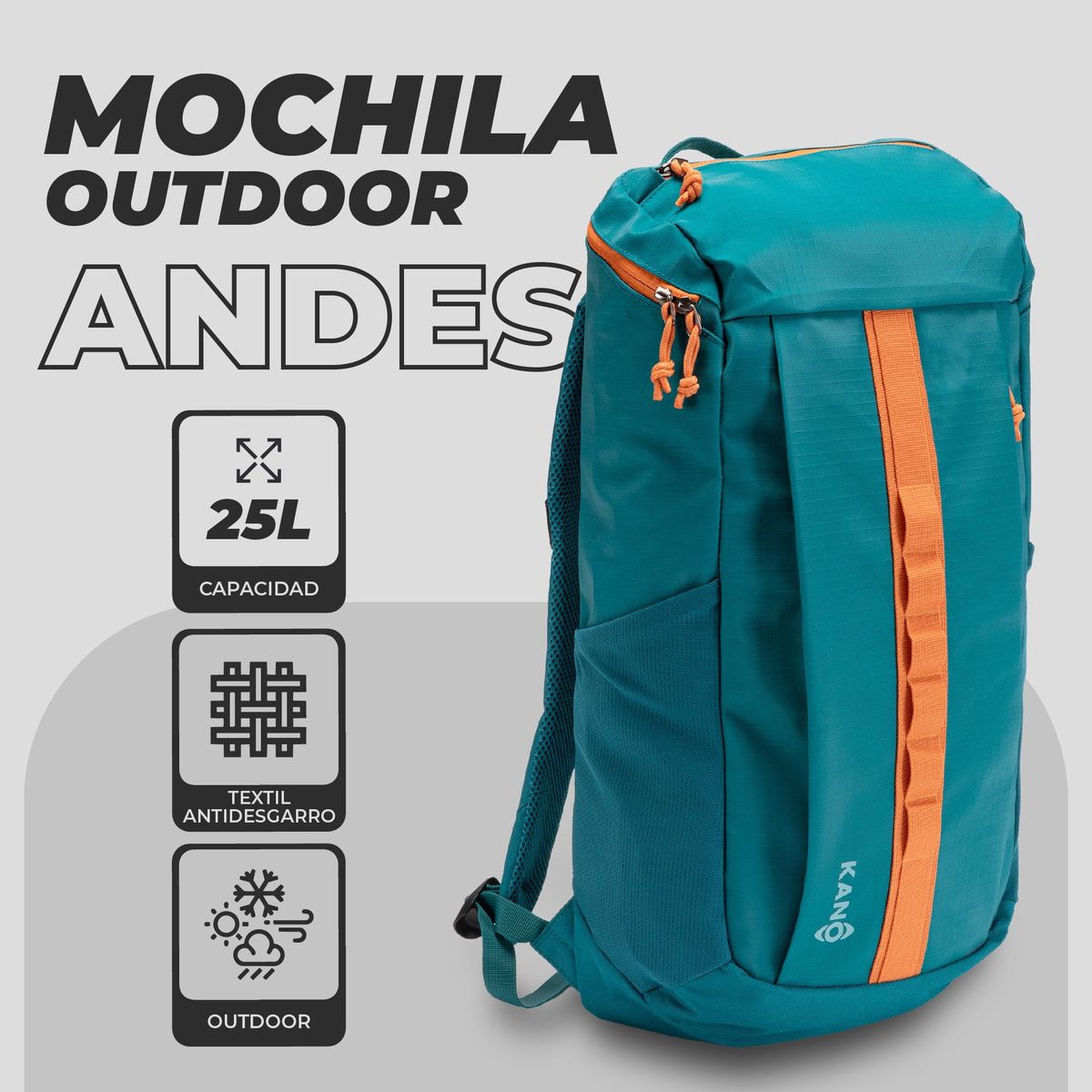 KANO - Mochila Trekking 25L Kano Andes Camping y Urbana Notebook