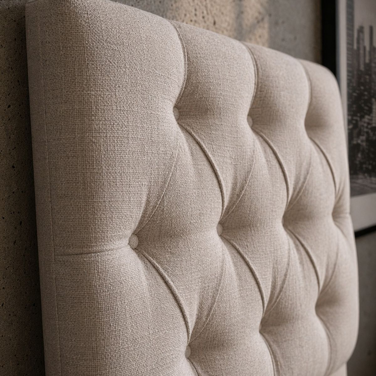 GENERICO - Respaldo 1.5 Plaza Capitone Lino Beige Moderno Industrial de Alto Nivel
