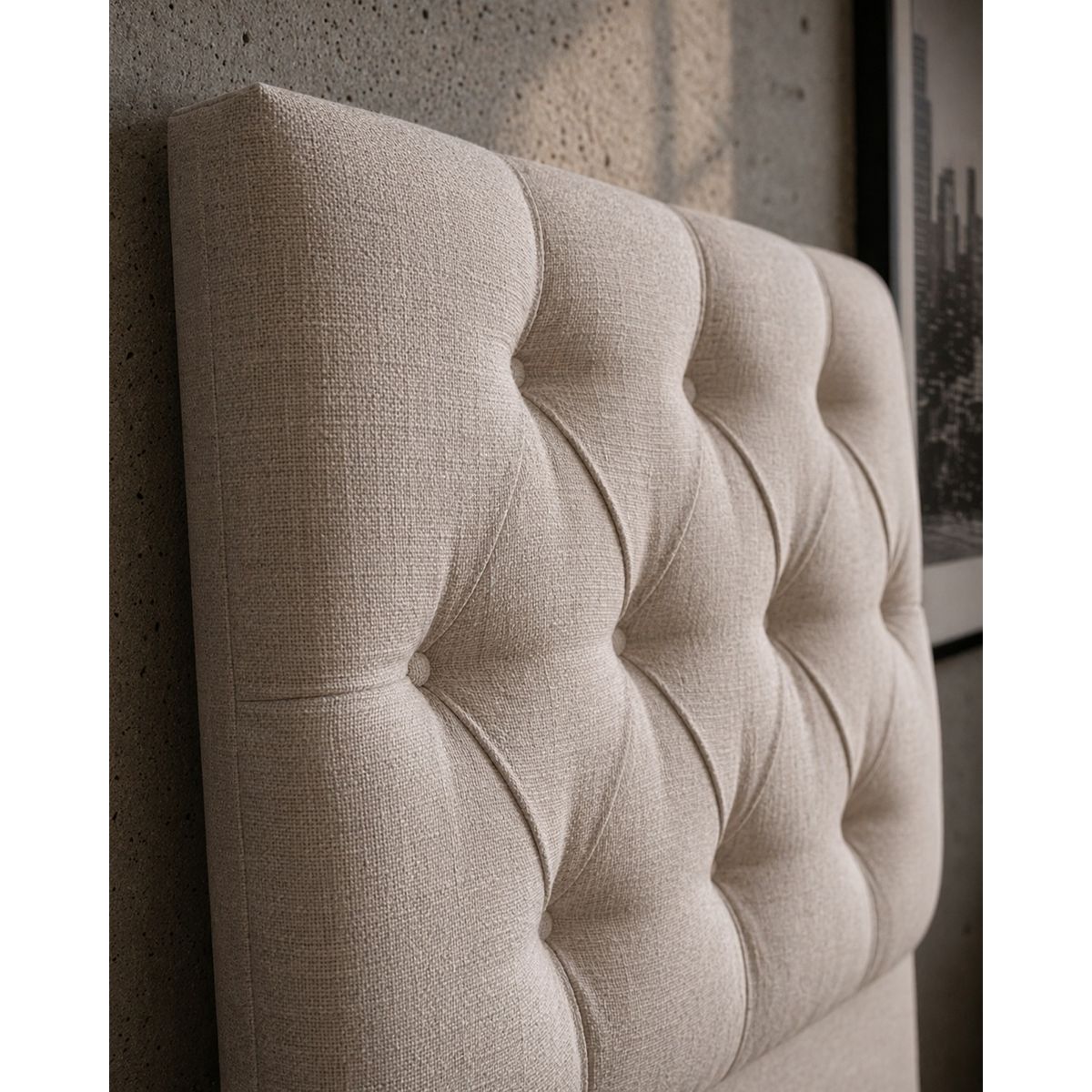 GENERICO - Respaldo 1.5 Plaza Capitone Lino Beige Moderno Industrial de Alto Nivel