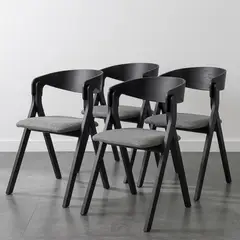 VENHOOUSE - Pack 4 Sillas Comedor Madera Tapiz Chenilla Margot Negra
