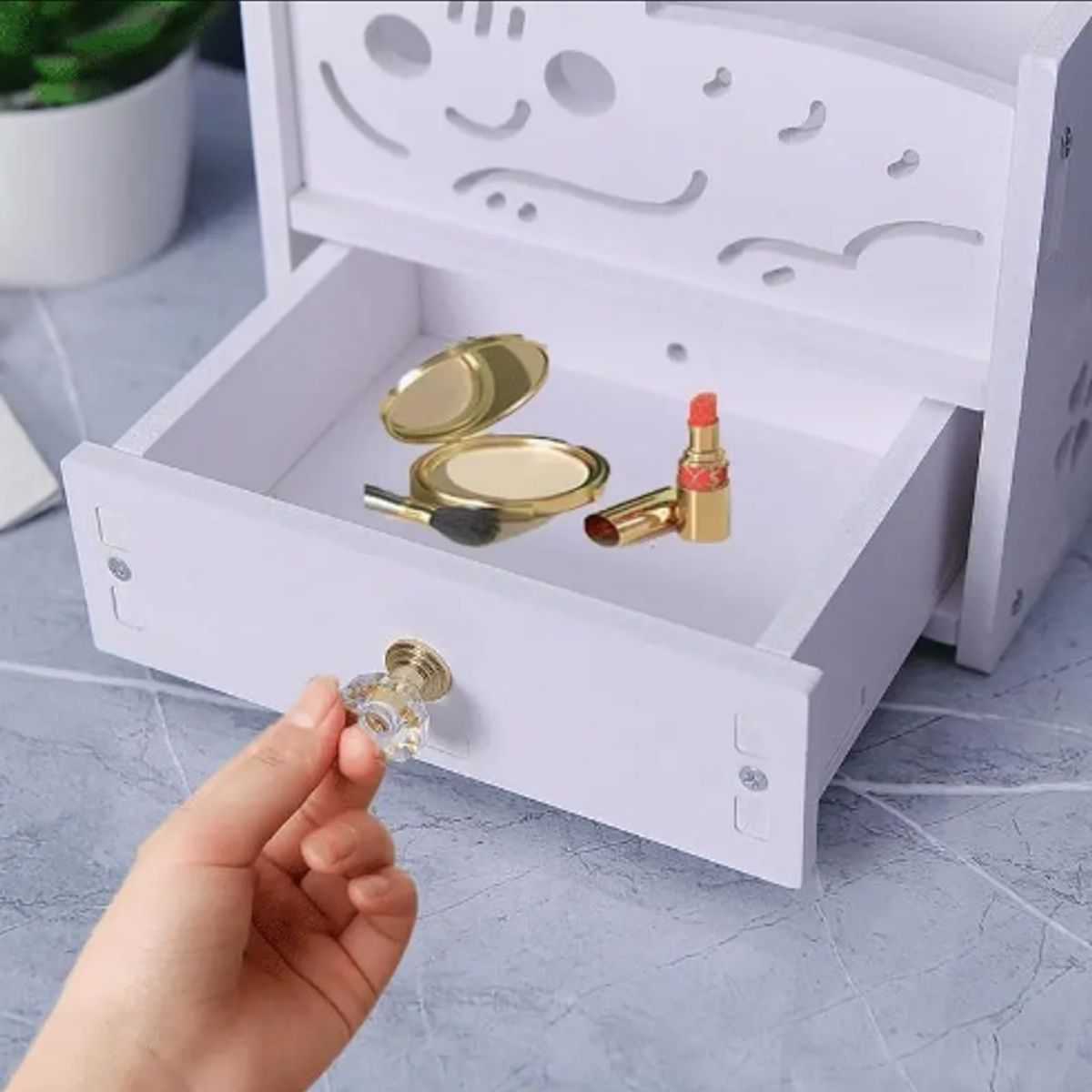 GENERICO - Organizador De Maquillaje Con Espejo De Orejas De Gato