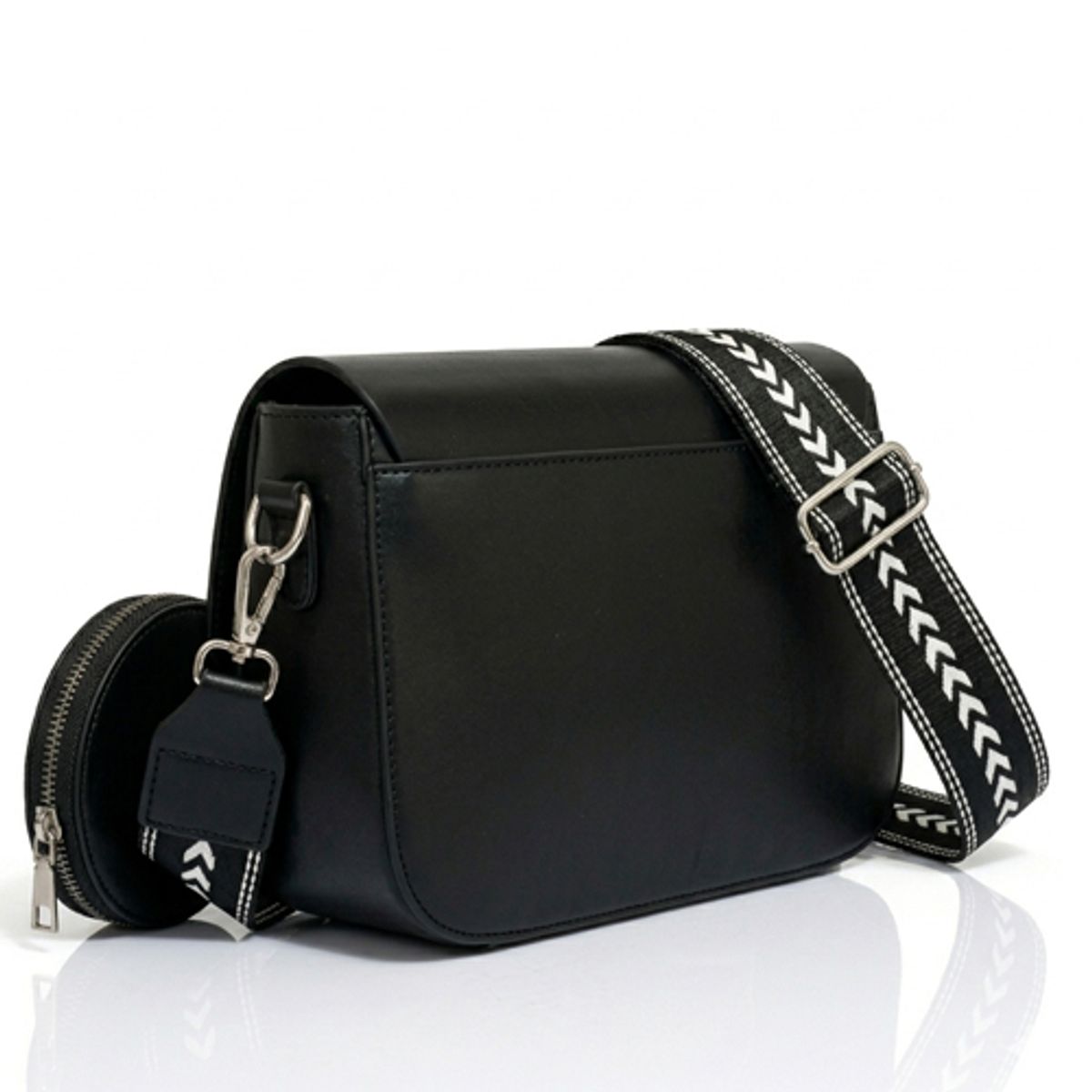 GENERICO - Cartera de Hombro Estilo Camera Bag con Herrajes Plateados y Correa Bordada