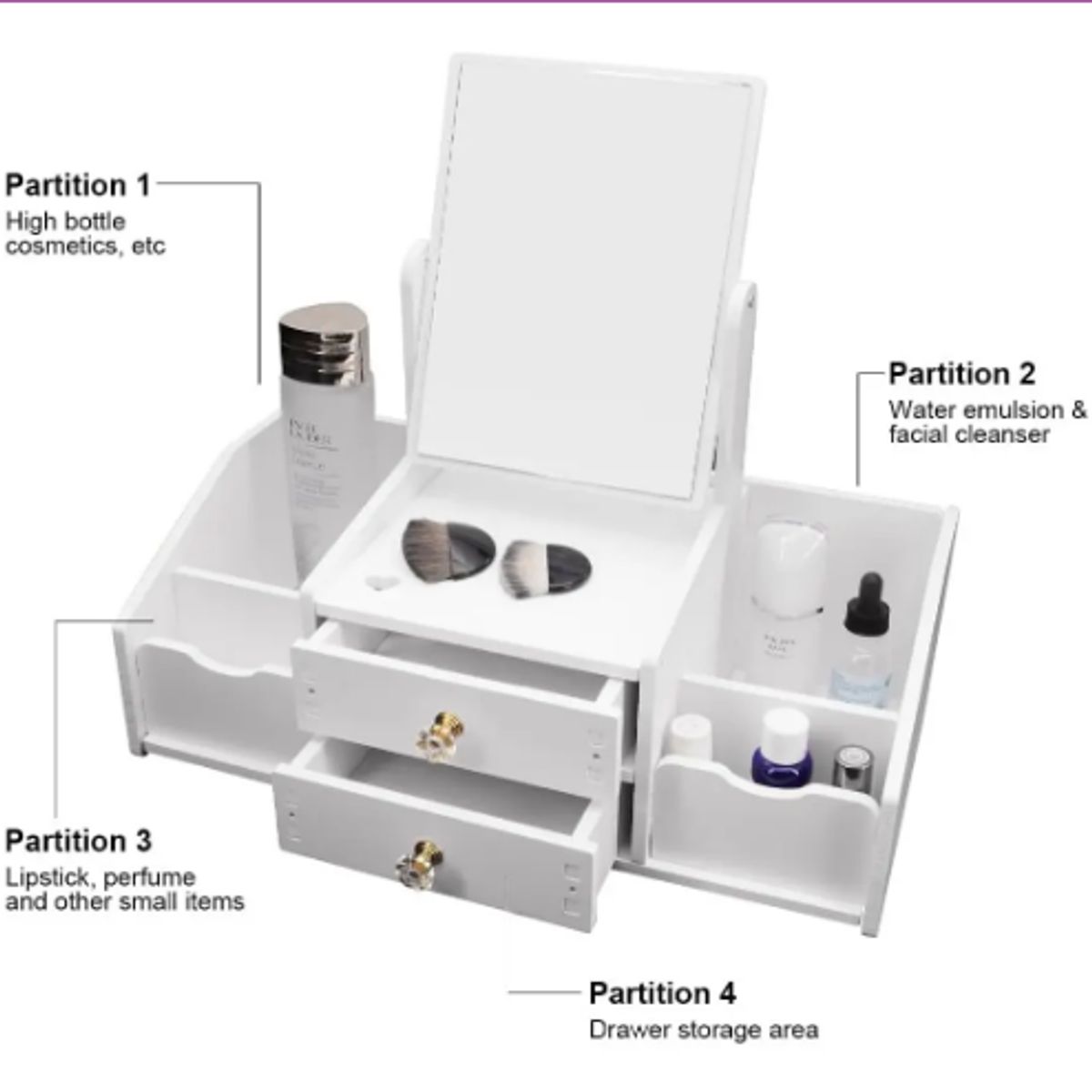 GENERICO - Organizador Maquillaje Con Espejo Estación De Maquillaje