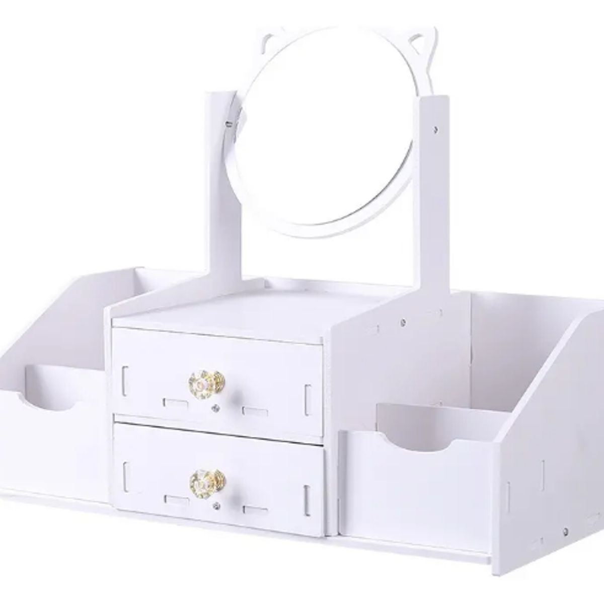 GENERICO - Organizador Maquillaje Y Espejo Redondo Orejas De Gato 360°