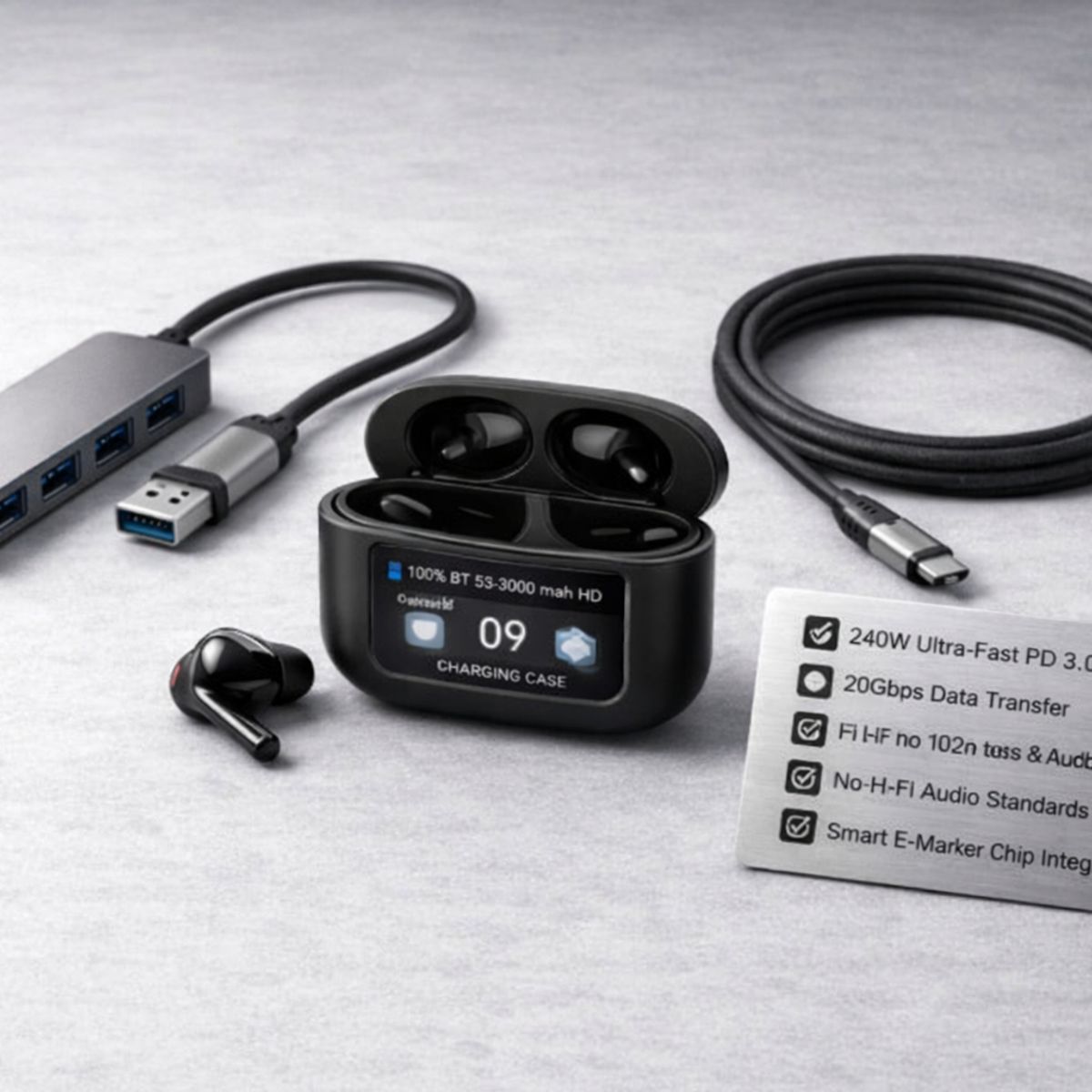 GENERICO - Adaptador Hub USB-C 4K HDMI Bundle 3 en 1 + Cable 240W y Audio A9+