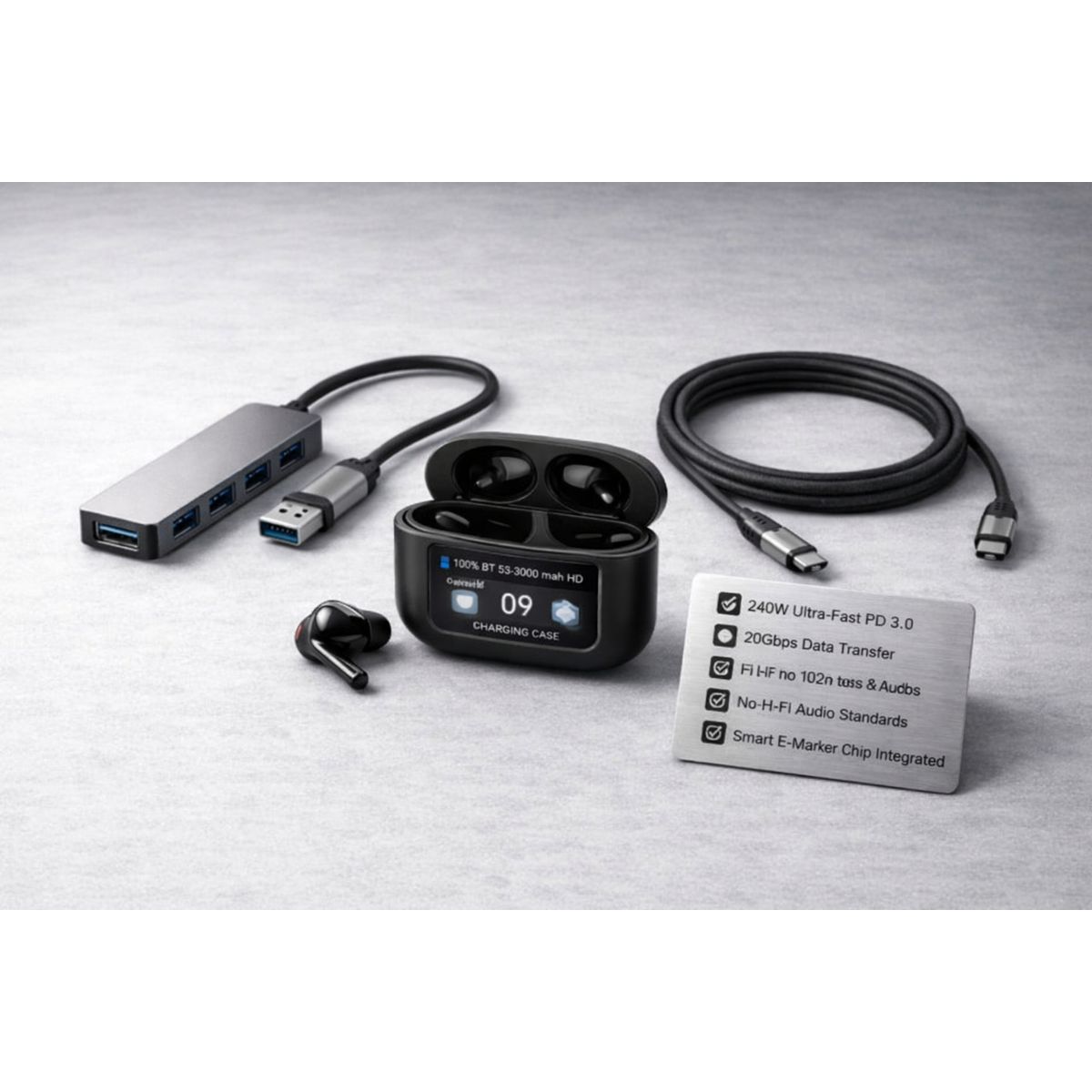 GENERICO - Adaptador Hub USB-C 4K HDMI Bundle 3 en 1 + Cable 240W y Audio A9+