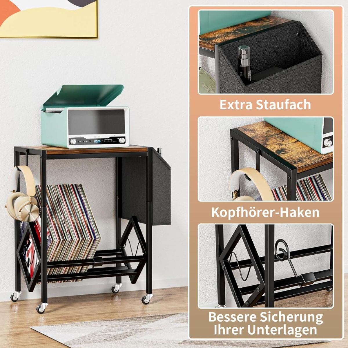 GENERICO - Mesa de Soporte Tocadiscos y Almacenamiento de Vinilos