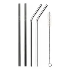 GENERICO - Set Bombillas Acero Inoxidable 4 Unidades + 1 Cepillos
