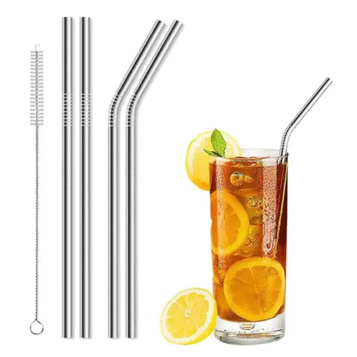 GENERICO - Set Bombillas Acero Inoxidable 4 Unidades + 1 Cepillos