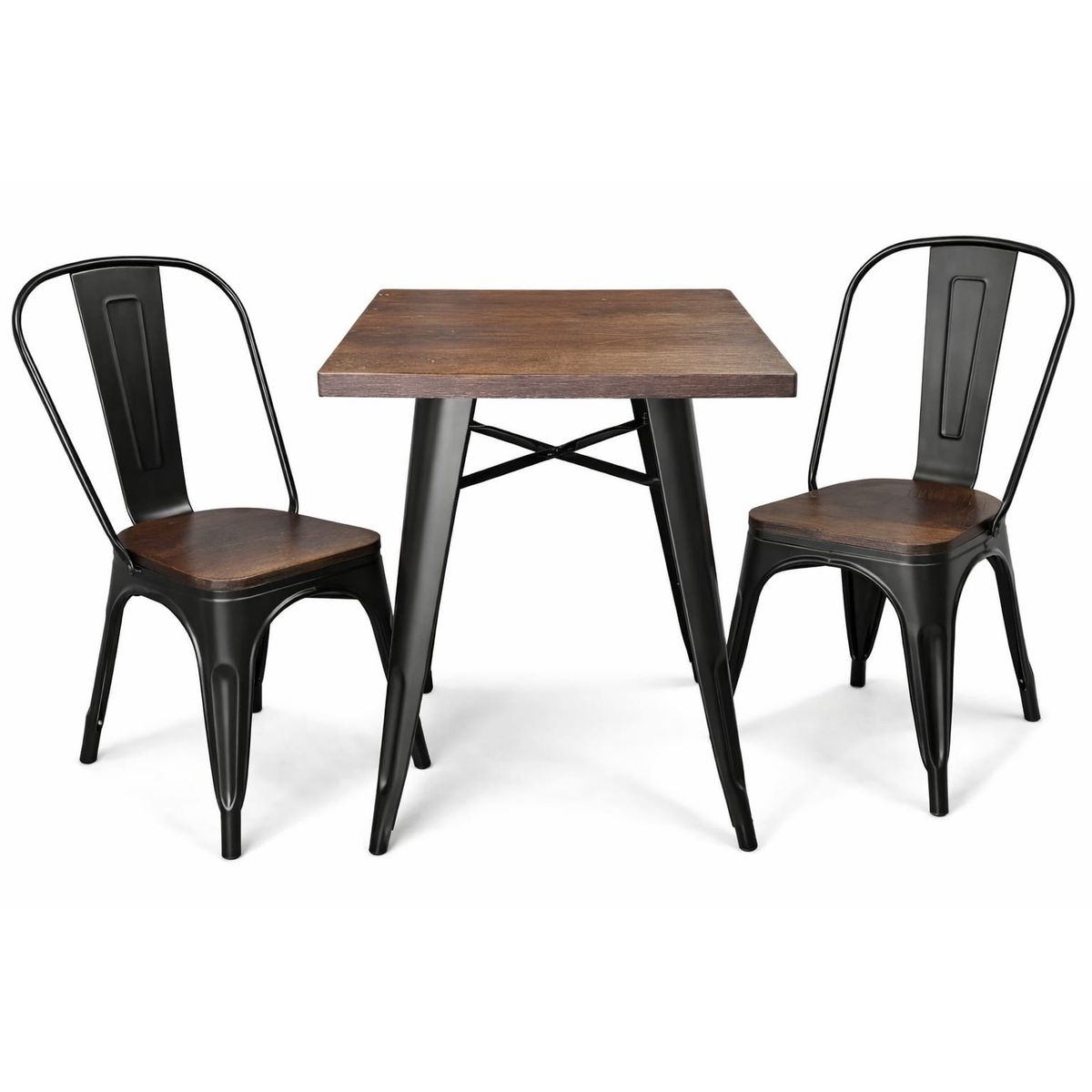 GENERICO - Juego Mesa Industrial + 2 Sillas Estilo Tolix Madera y Metal