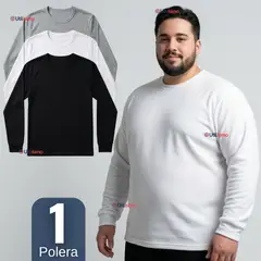 UTILISIMO - Camiseta Polera Algodón Primera Capa Manga Larga Hombre Cuello Redondo