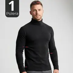 UTILISIMO - Camiseta Polera Polar Primera Capa Cuello Beatle Manga Larga Negro Hombre