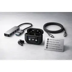 GENERICO - Hub USB-C 4K + Audífonos TWS Pantalla A9+ + Cable 240W Pack Tech Pro