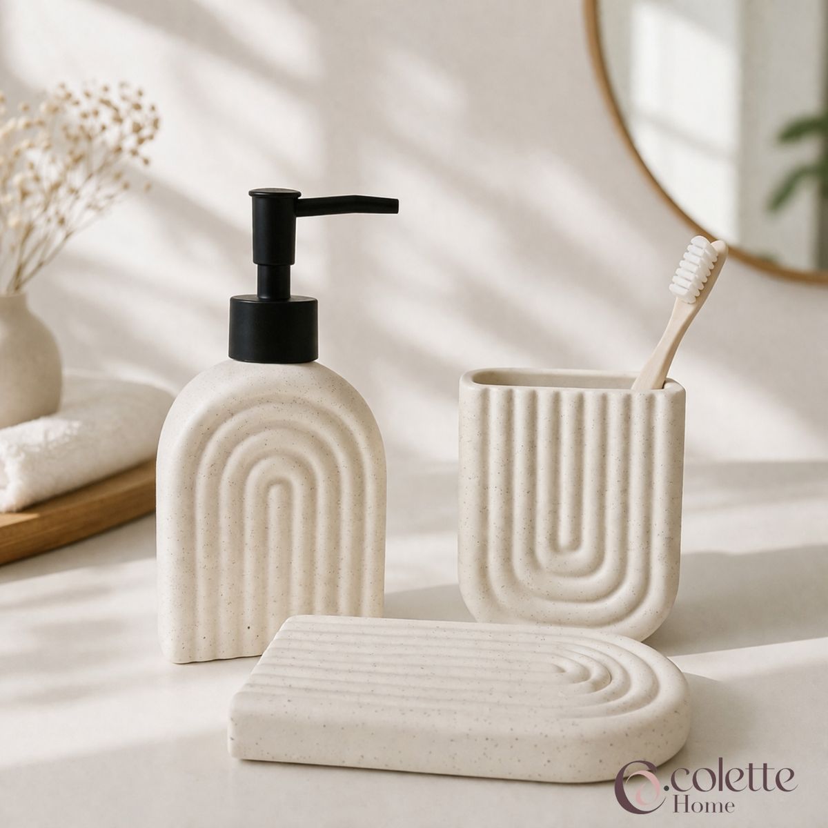 COLETTE - Set de Accesorios de Baño 3 Piezas Cerámica Zen