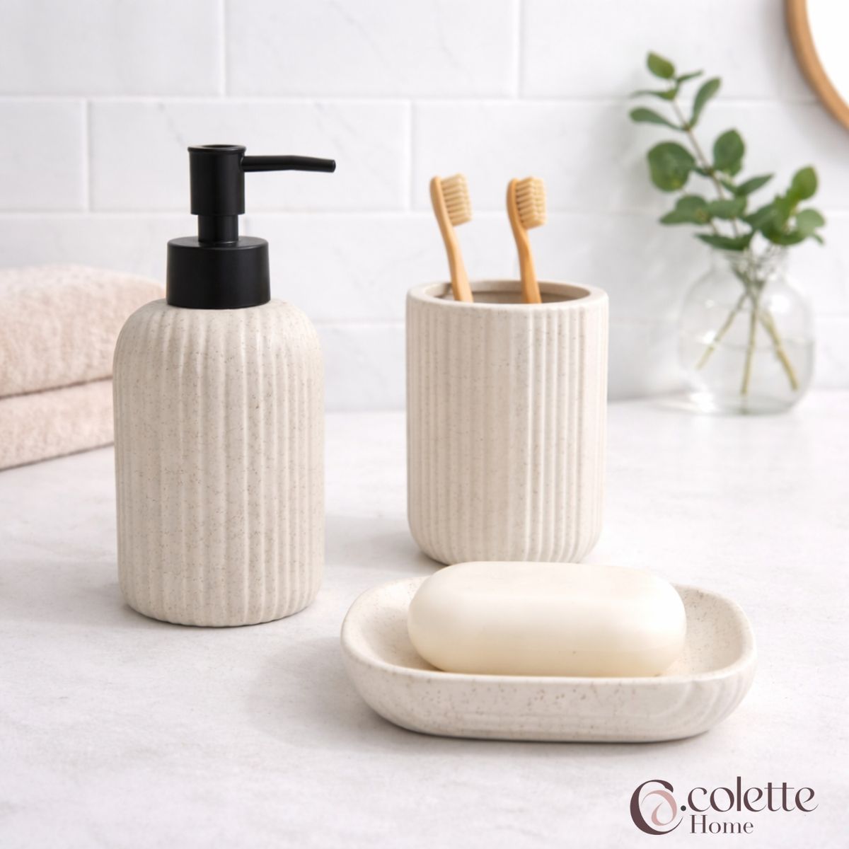 COLETTE - Set de Accesorios de Baño 3 Piezas Cerámica Calme