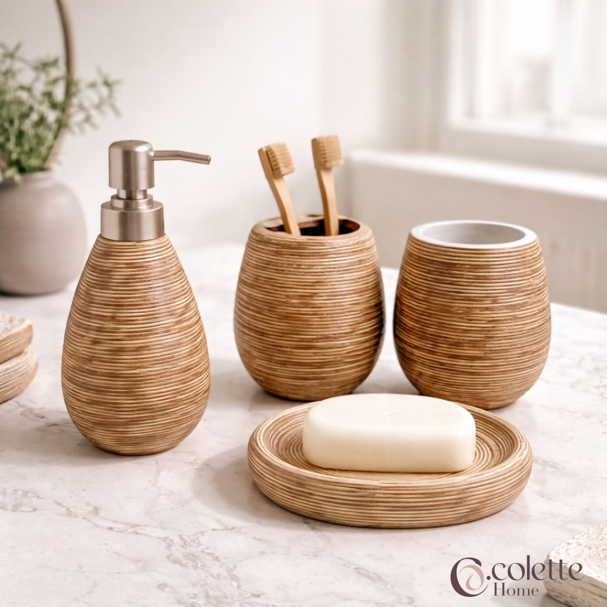 COLETTE - Set de Accesorios de Baño 4 Piezas Cerámica Terra