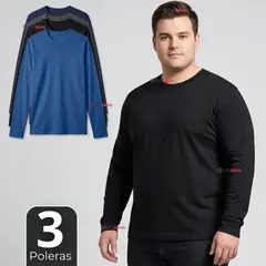UTILISIMO - Pack 3 Camisetas Poleras Polar Primera Capa Manga Larga Colores Surtidos Hombre