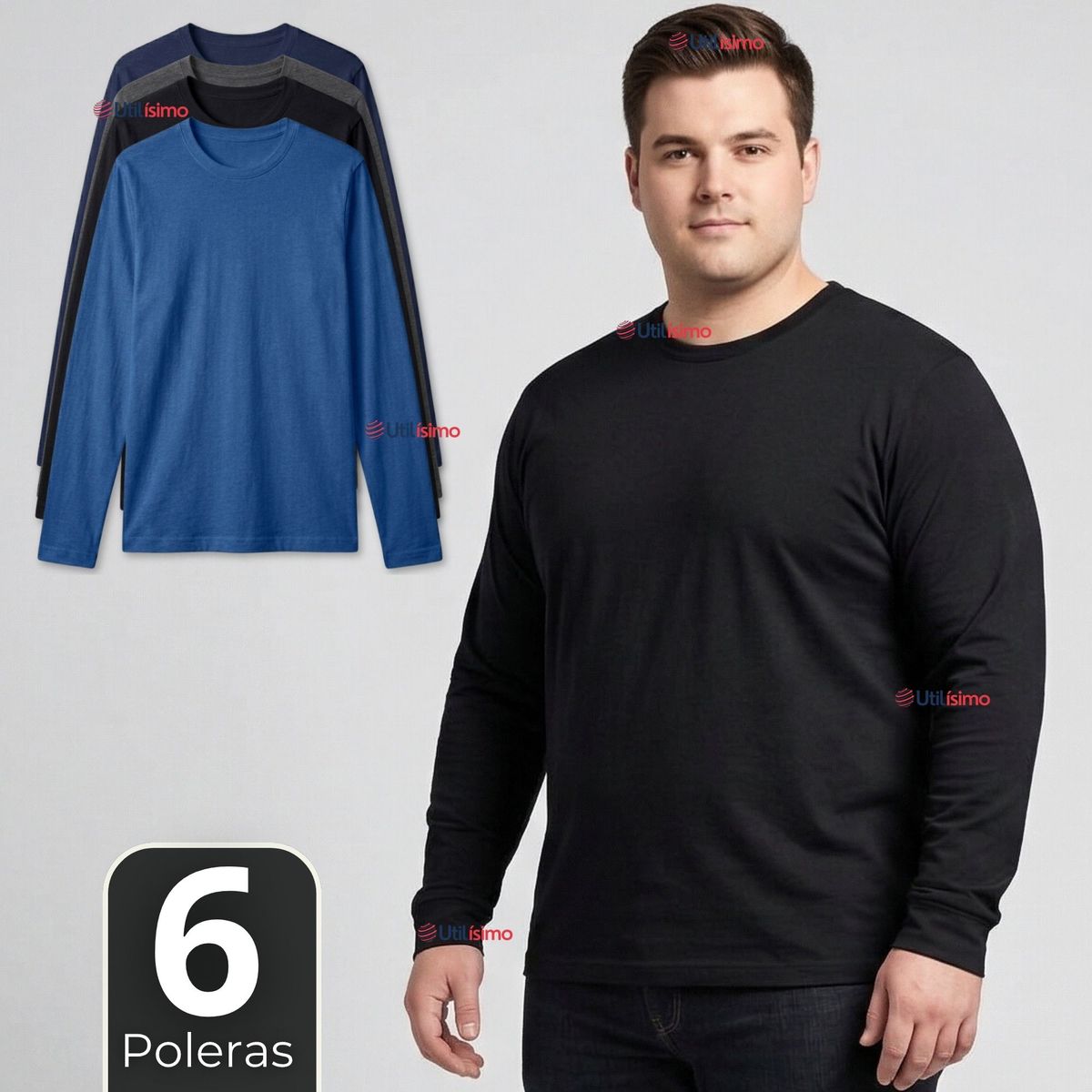 UTILISIMO - Pack 6 Camisetas Poleras Polar Primera Capa Manga Larga Colores Surtidos Hombre
