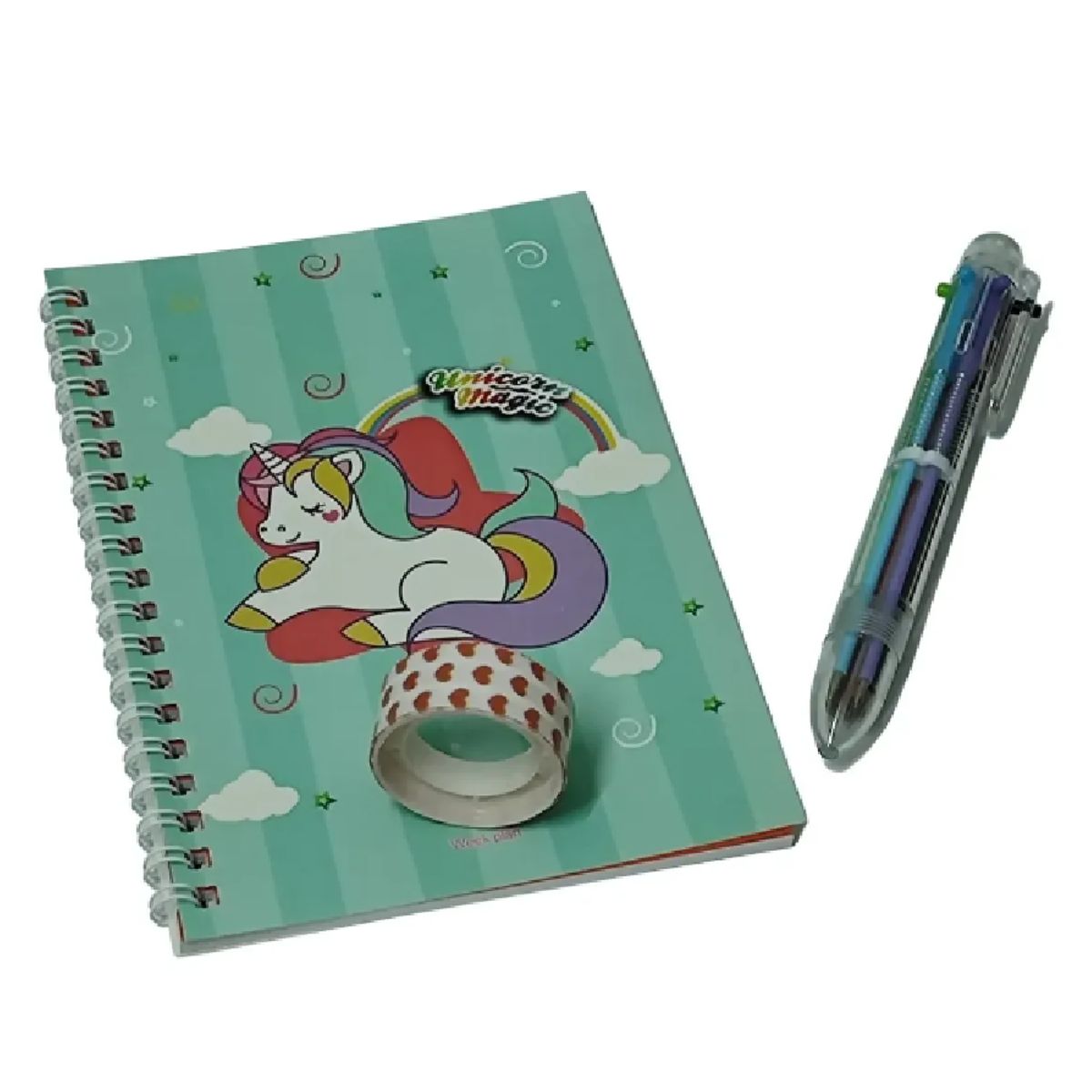 GENERICO - Set Artículos Escritorio Unicornio Libreta de Notas y Lápiz Verde