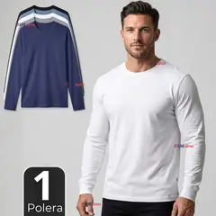 UTILISIMO - Camiseta Polera Bambú Primera Capa Cuello Redondo Manga Larga Colores Surtidos Hombre