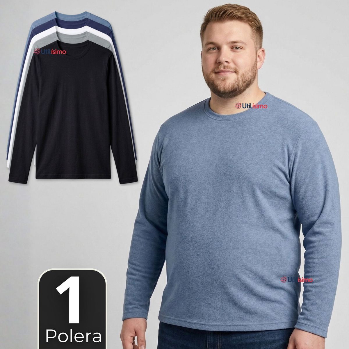 UTILISIMO - Camiseta Polera Bambú Primera Capa Cuello Redondo Manga Larga Colores Surtidos Hombre