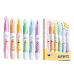 PANGUI TOYS - Pack 6 Destacadores Borrables Enmy Punta Dual Tinta No Tóxica Colores Pastel