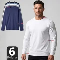UTILISIMO - Pack 6 Camisetas Poleras Bambú Primera Capa Cuello Redondo Manga Larga Colores Surtidos Hombre