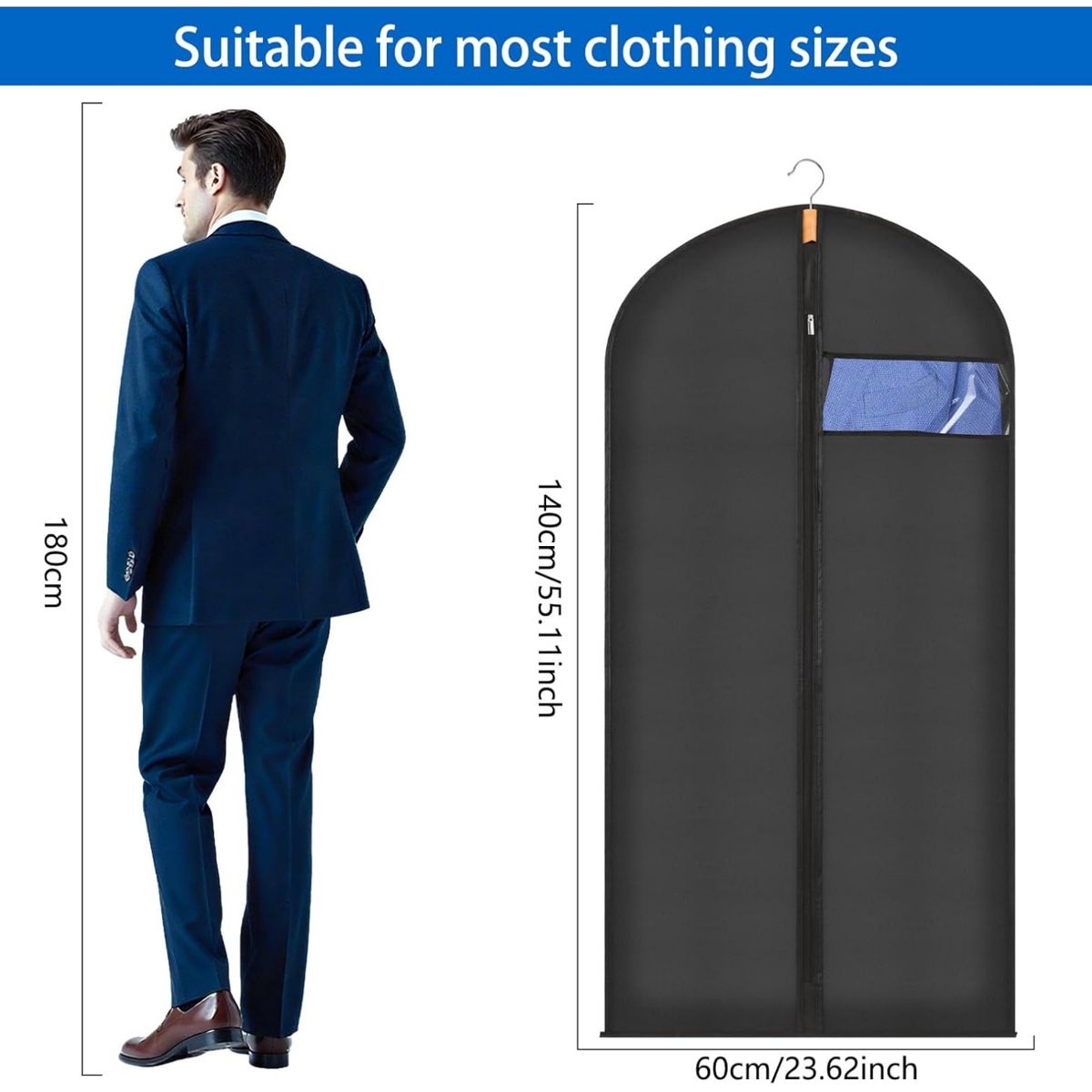 KUANGYE - Pack 6 Fundas Ropa Prueba Polvo 60x140CM,Bolsa Ropa Humedad Almacenamiento Trajes Con Cremallera