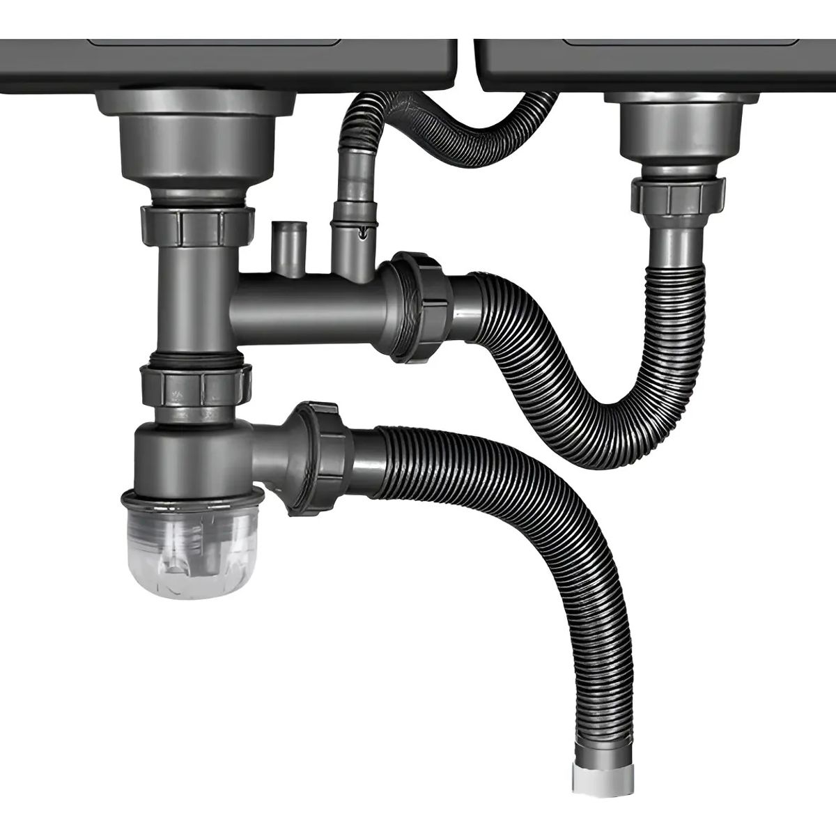 KUANGYE - Cespol Desagüe Fregadero Cocina Baño Tubo Doble Flexible