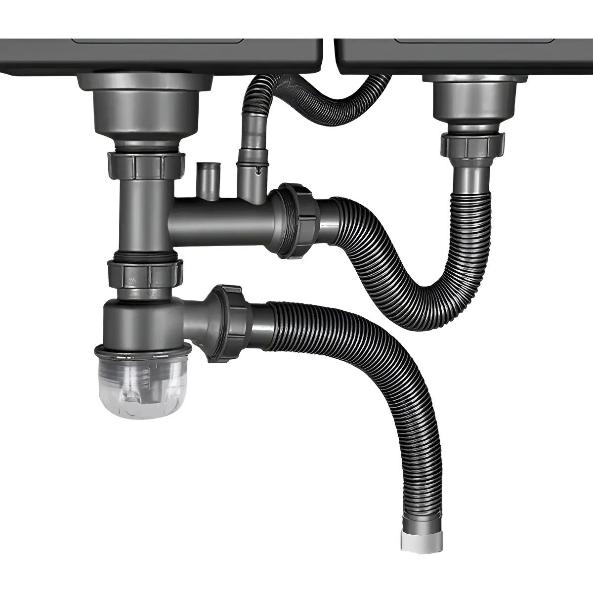 KUANGYE - Cespol Desagüe Fregadero Cocina Baño Tubo Doble Flexible