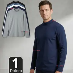 UTILISIMO - Camiseta Polera Bambú Primera Capa Cuello Beatle Manga Larga Colores Surtidos Hombre